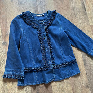 Women's Choices Blue Ruffled Denim Jean Jacket S
